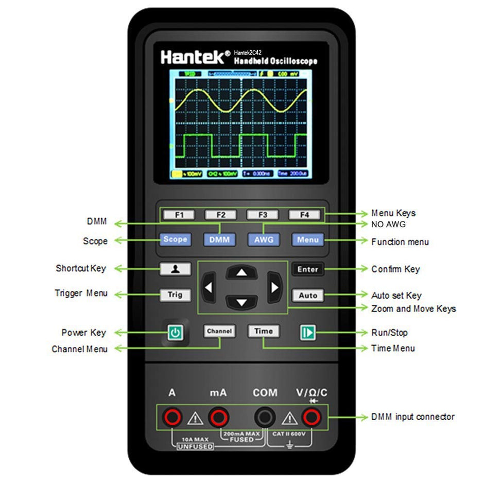 Hantek Dual Channel Oscilloscope Multimeter USB Portable 40Mhz Tester Kit (Hantek 2C42), Battery Powered amiciKart c0tmiz-hs.myshopify.com