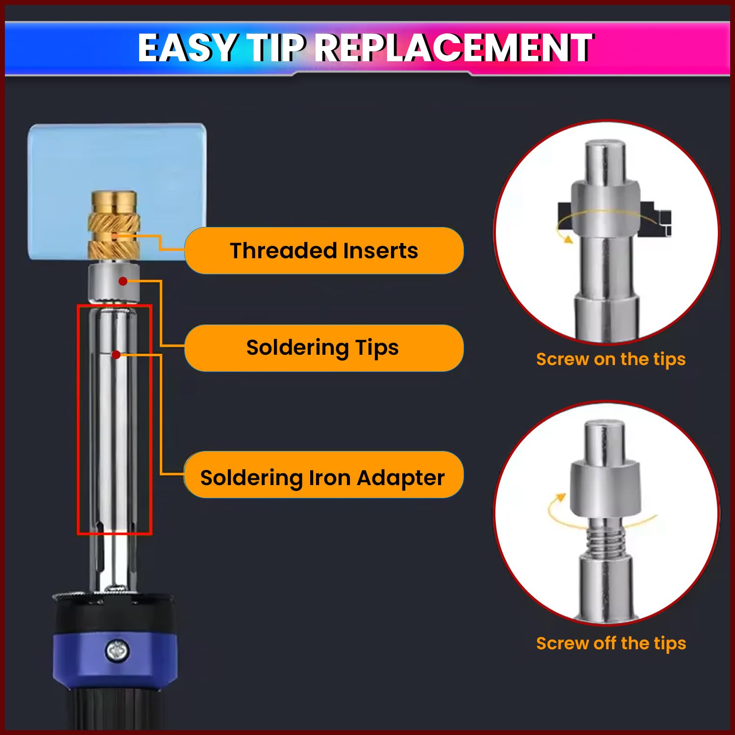 Heat Insert Nut Soldering Iron Tip Set for 3D Printing – M2 M2.5 M3 M4 M5 M6 M8 Brass Insert Installation Tools
