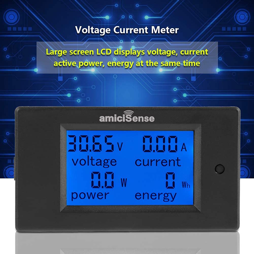 DC 4-in-1 Energy Meter, 6.5–100V 100A (10kW) Power Meter with Digital Display & Blue Backlight