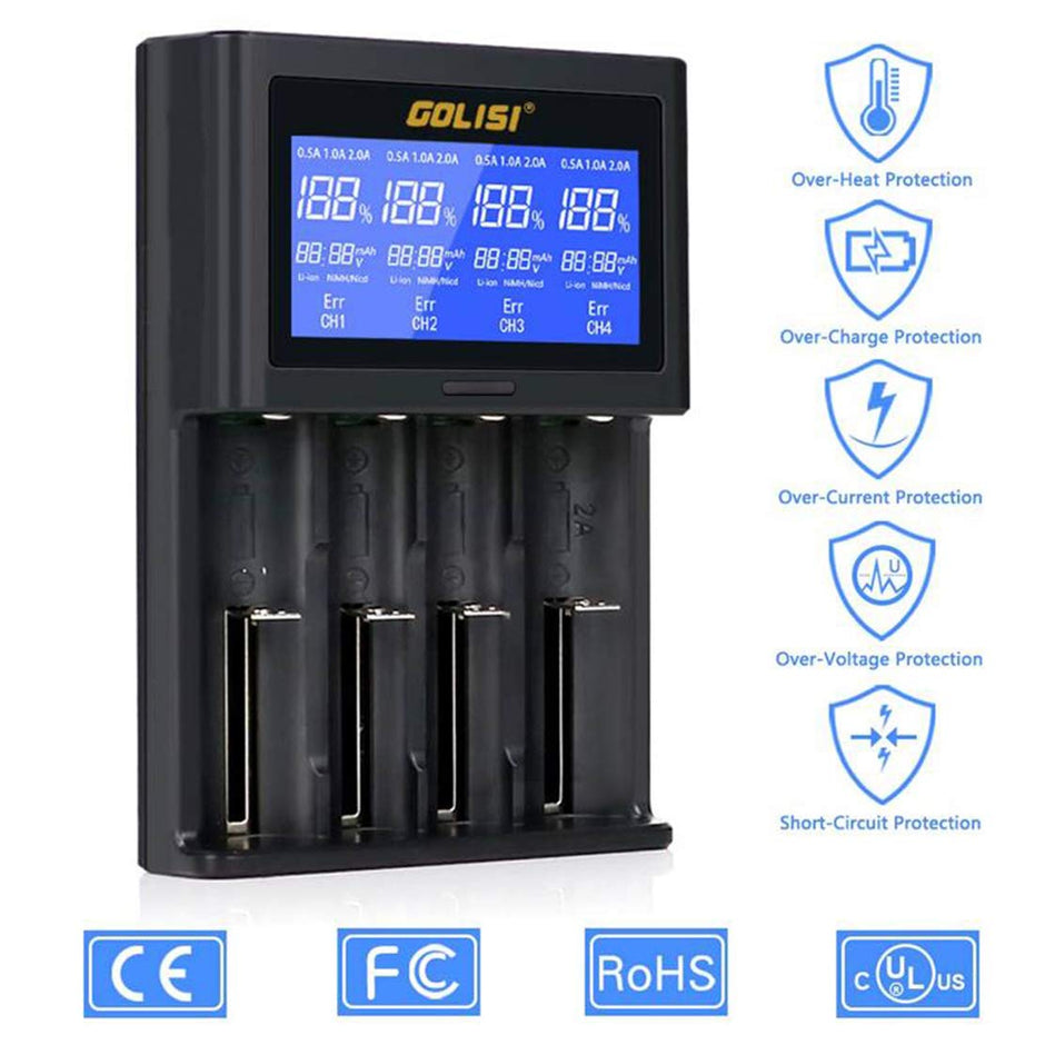 2.0A Smart Battery Charger with LCD Display and Auto Detecting Battery