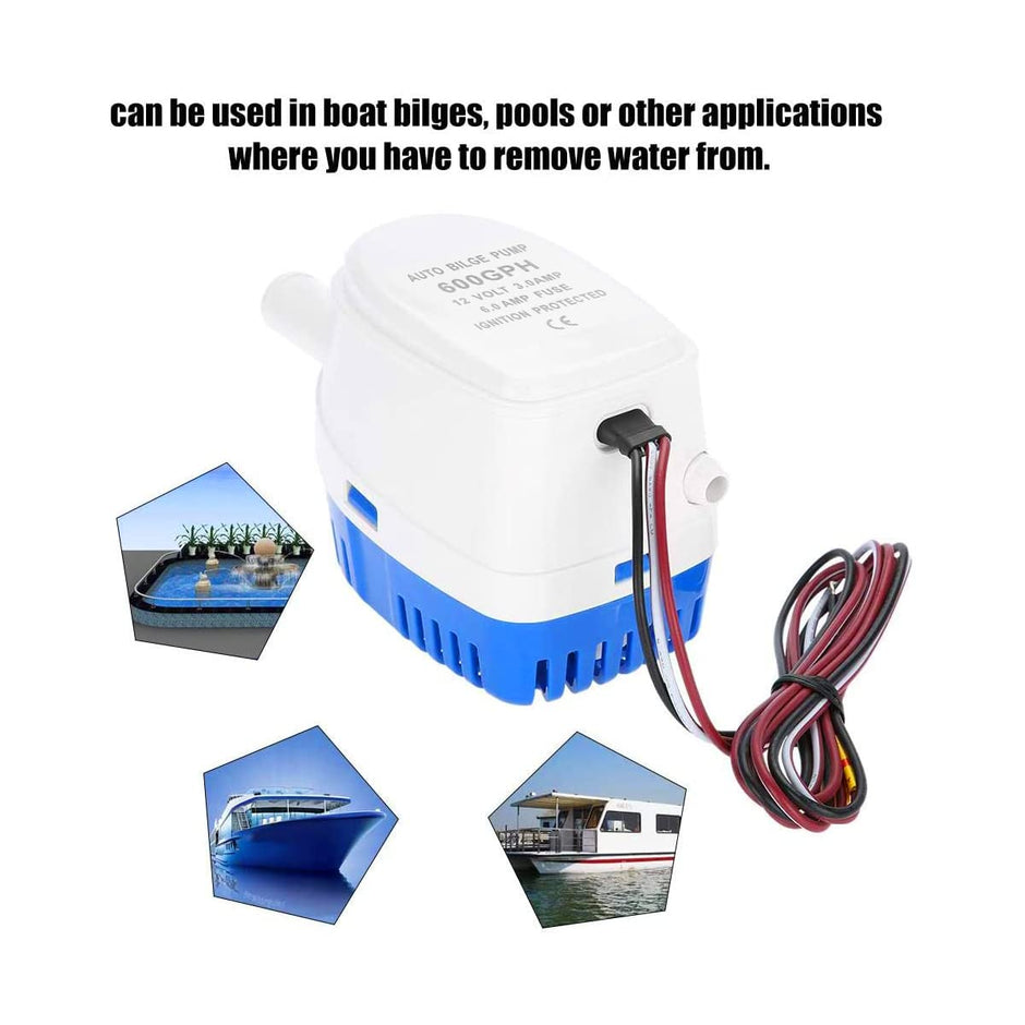 DC Bilge Pump, Automatic On/Off Switch for Water Drainage