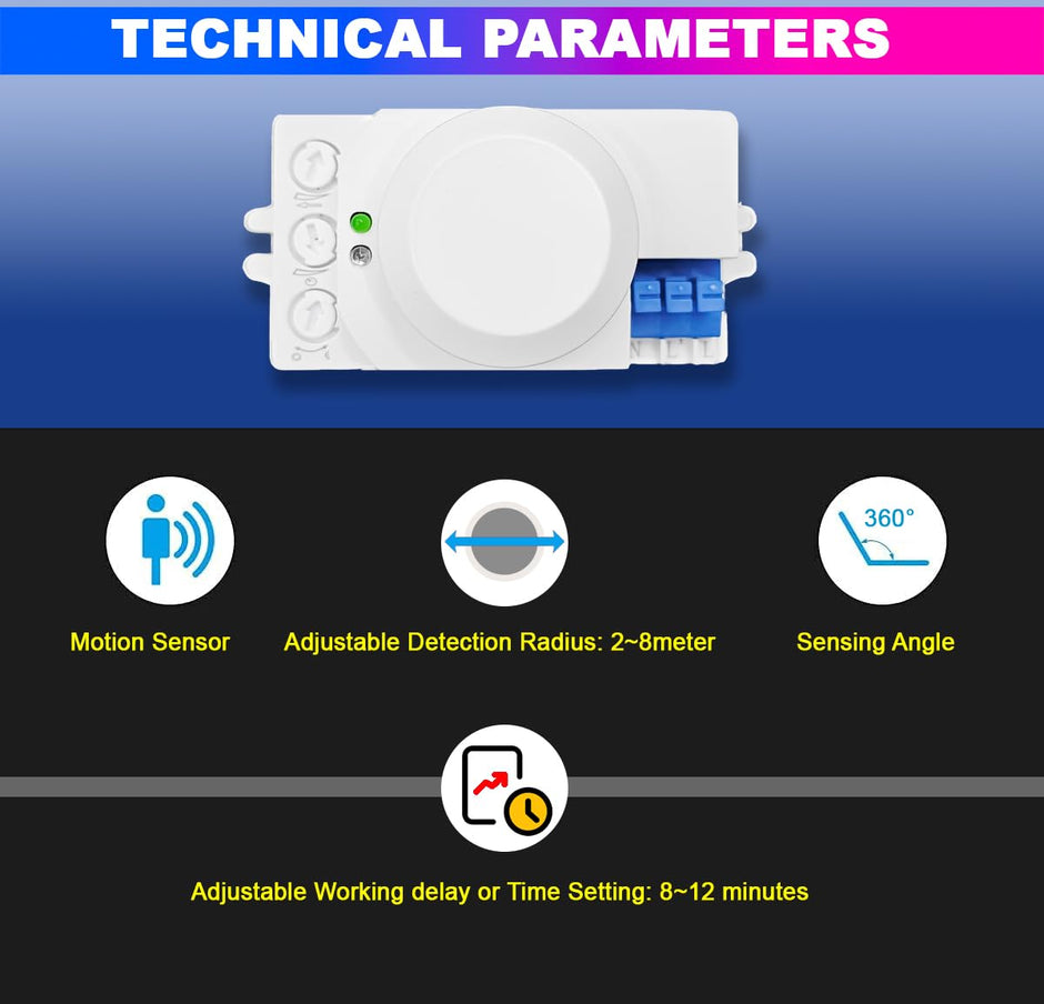 360 Degree Microwave Motion & Light Sensor, Auto On/Off with Radar & Photocell, 12–24V DC