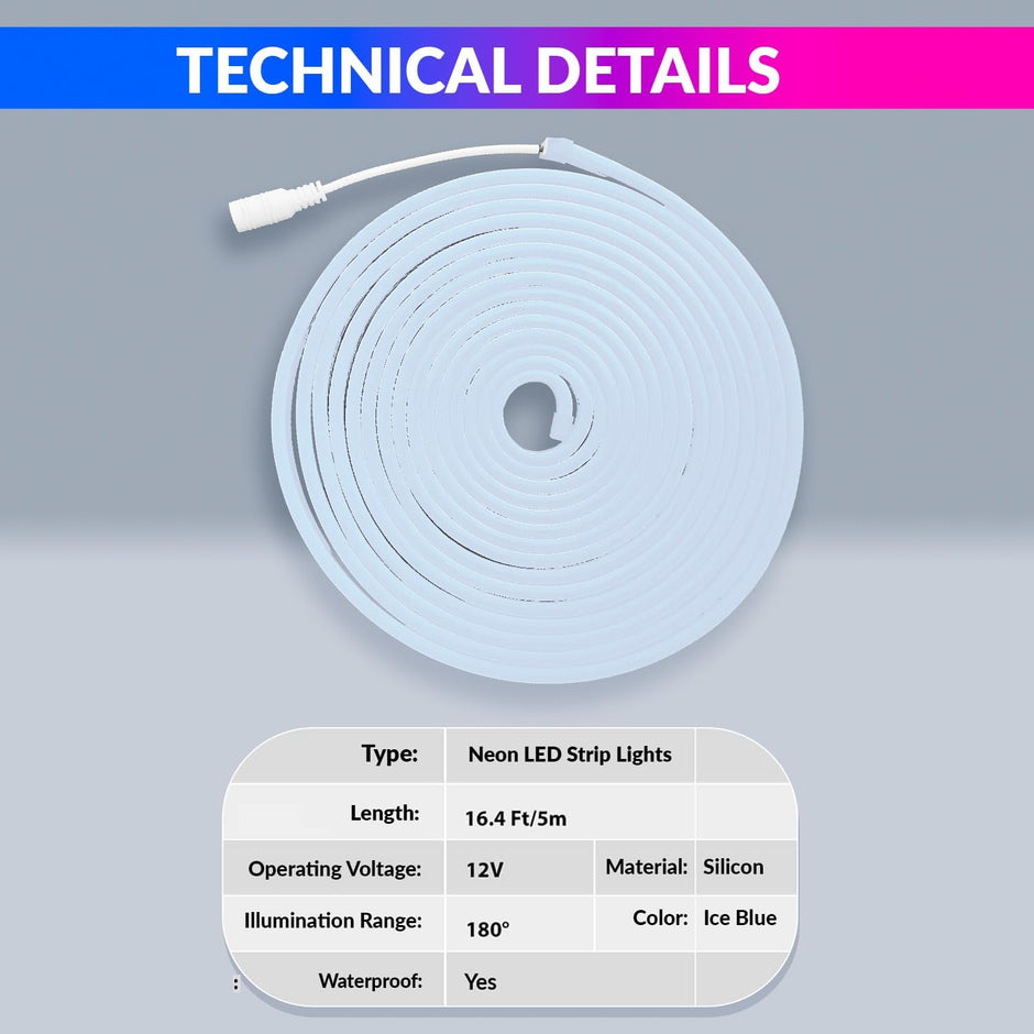 Ice-Blue 5M LED Neon Strip Light Flexible Waterproof Decorative String Lights For Festivals or Home Décor amiciKart c0tmiz-hs.myshopify.com