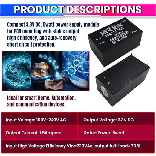AC to DC Power Supply Module – 220V to 3.3V 5W Buck Converter for DIY & Electronics Projects