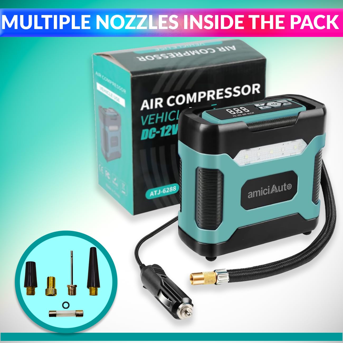 Automatic Car Tyre Inflator, 120W Air Pump for Car Tyres with 4 Nozzle Attachment amiciKart c0tmiz-hs.myshopify.com