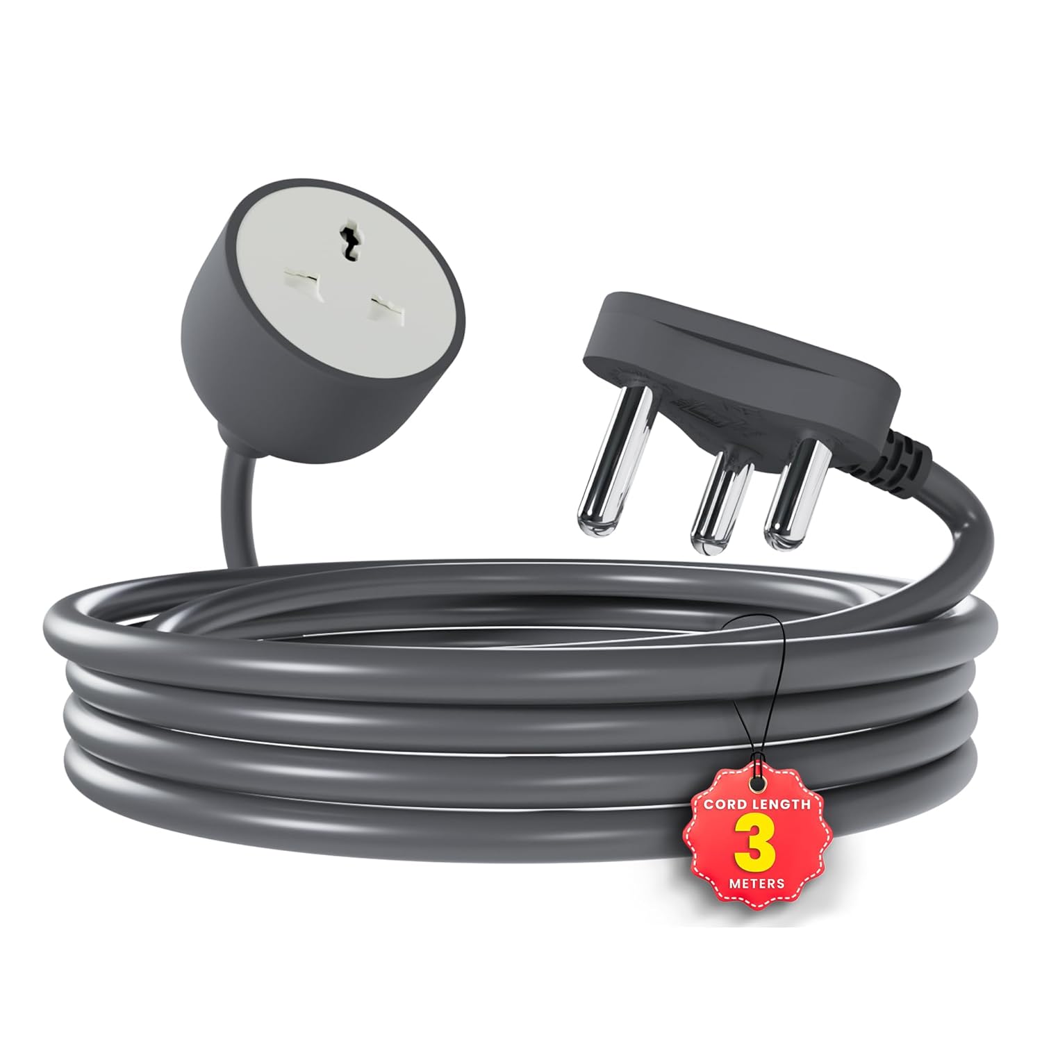 Heavy Duty 3-Pin Extension Cord with 1 Sq mm Pure Copper Wire | 3 Meter
