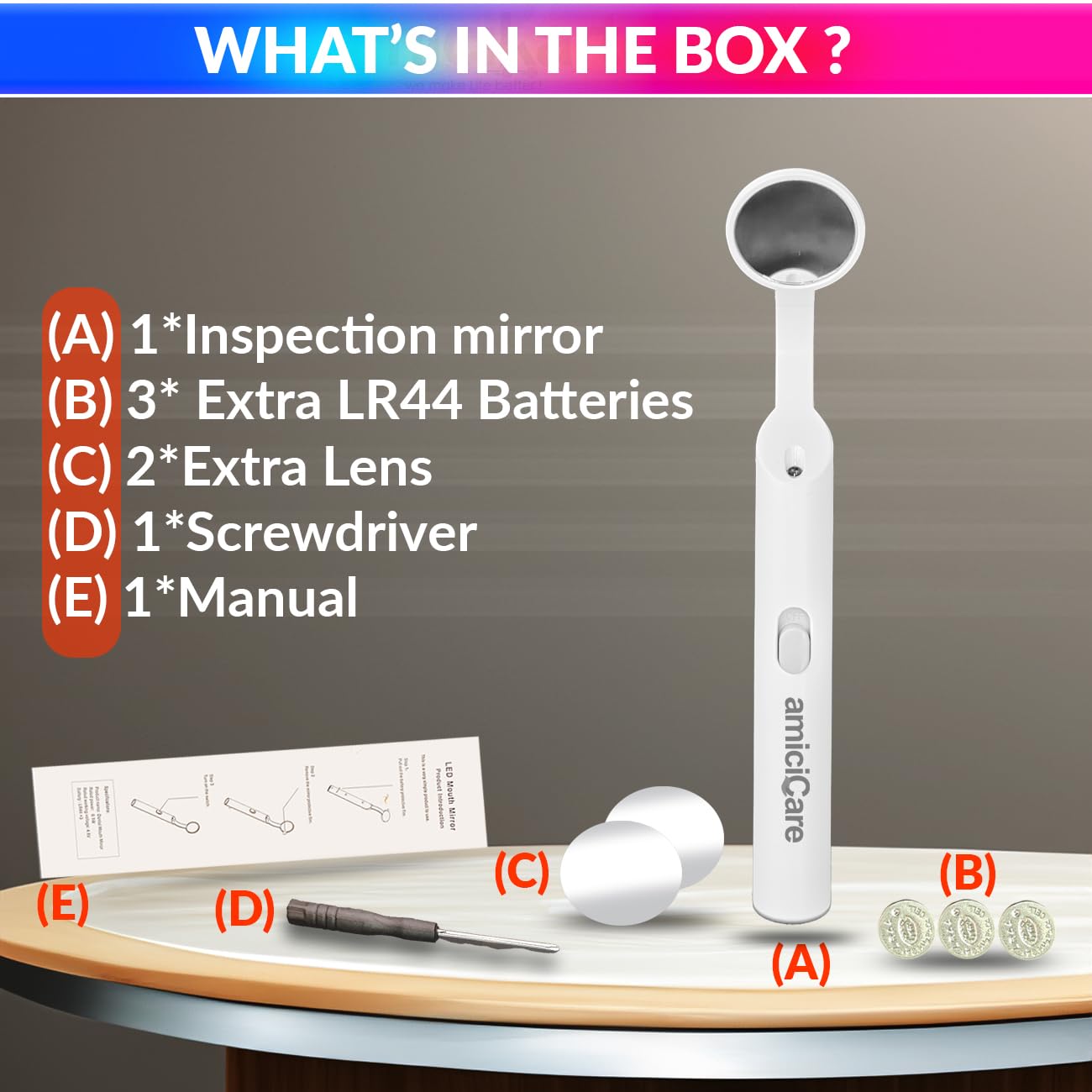 Dental Inspection Mirror with LED Light - Anti-Fog Oral Mirror for Teeth Inspection amiciKart