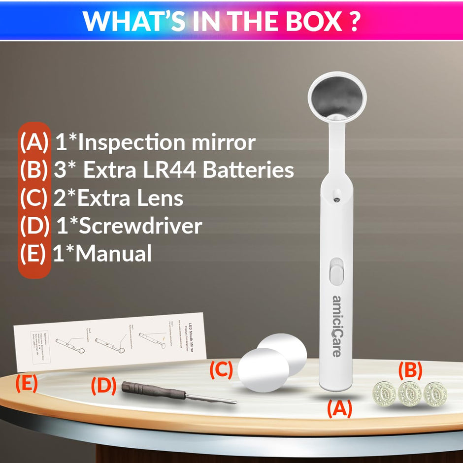 Dental Inspection Mirror with LED Light - Anti-Fog Oral Mirror for Teeth Inspection amiciKart