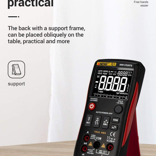 True-RMS Digital Multimeter 9999 Counts with Analog Bar Graph AC/DC, Battery Powered amiciKart