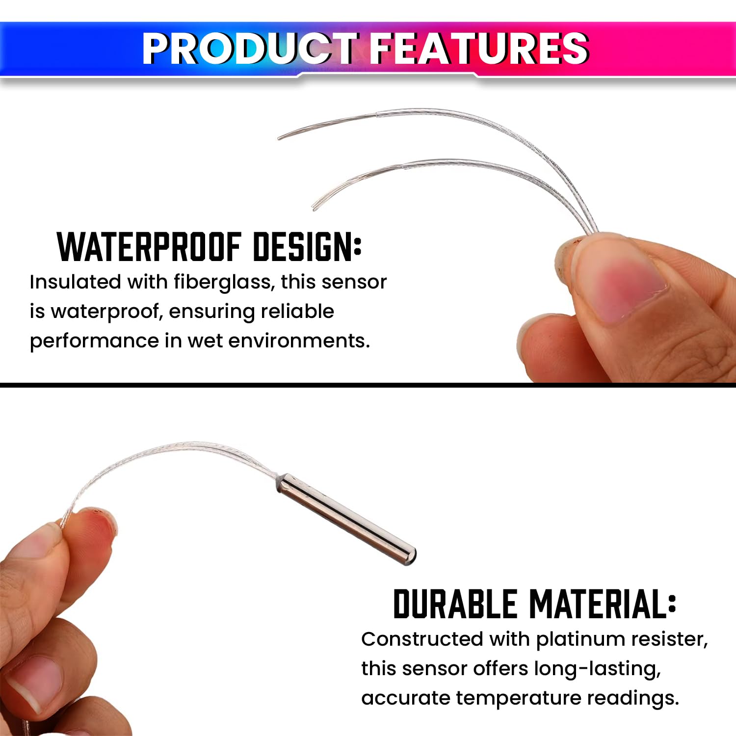 PT100 Temperature Sensor Probe – Waterproof Platinum Resistor, -20~450°C, 0.5m Fiberglass Shielded Cable for Accurate Temp Monitoring amiciKart