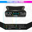 Wireless Car TPMS, Solar Powered Tyre Pressure Monitoring System with External Sensor for 4 Wheeler, with Dashboard Clock