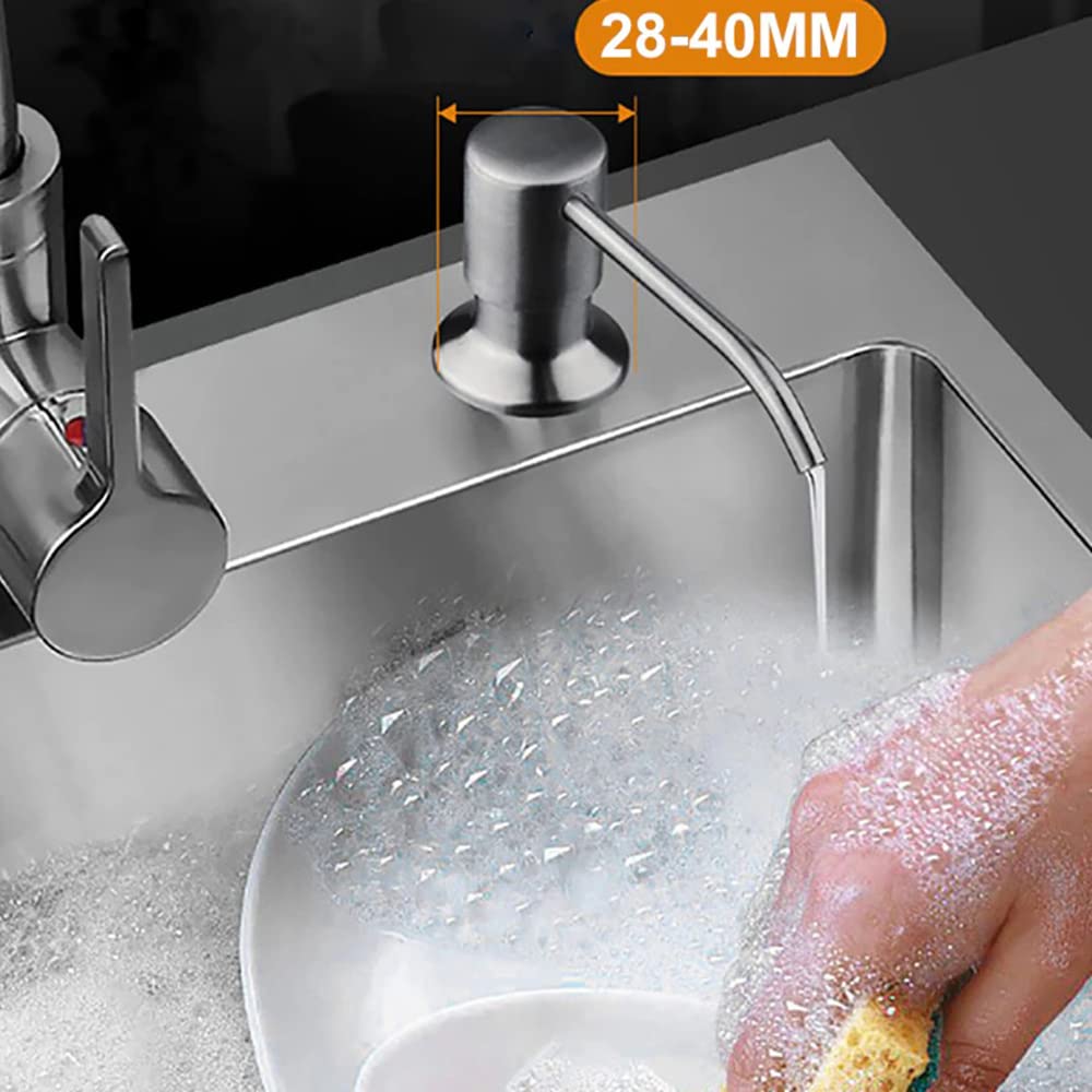 Kitchen Sink Soap Dispenser – Built-in Countertop Stainless Steel Pump with 360° Rotating Head & 1.15m Extension Tube