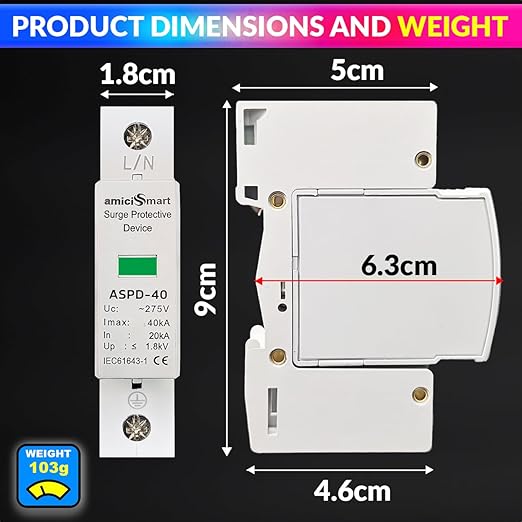 amiciSmart AC Surge Protector, 385V 30KA~60KA SPD Lightning Protection Device