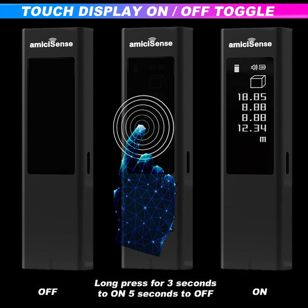 amiciSense Laser Distance Meter with Touch Display - 40m Digital Ruler with Type-C Charging, Multi-Measurement Modes (Area,Length,Volume,Angle,etc.)