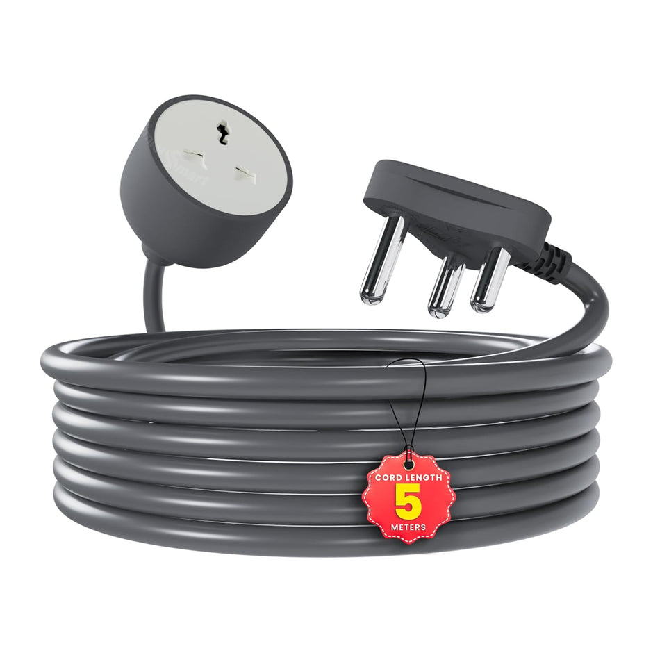 Heavy Duty 3-Pin Extension Cord with 1 Sq mm Pure Copper Wire | 5 Meter