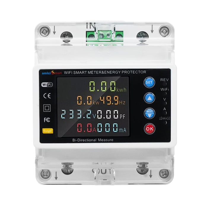WiFi Bi-Directional Energy Meter 80A Single Phase Adjustable Over/Under Voltage, Current & Leakage Protection Auto Reconnect