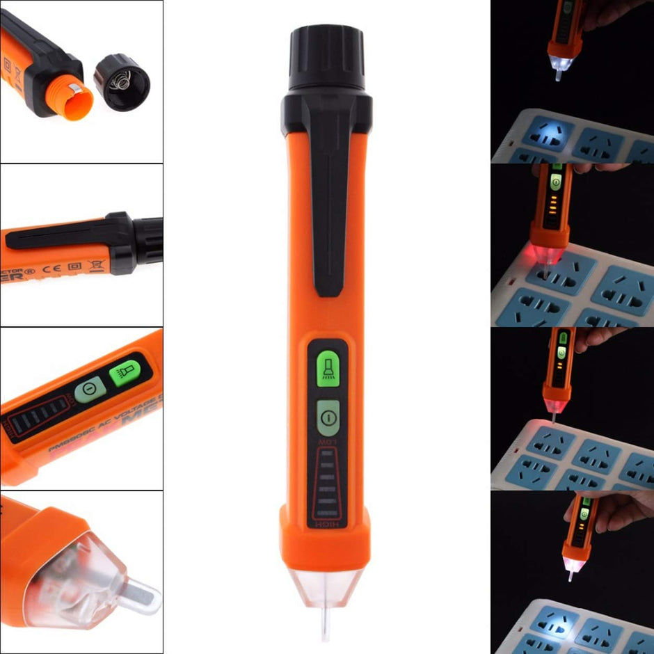 PEAKMETER PM8908C Non-Contact Voltage Tester Pen, 12-1000V AC, 50-60Hz with Work Light