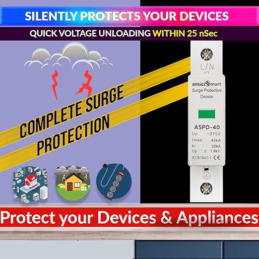 amiciSmart AC Surge Protector, 385V 30KA~60KA SPD Lightning Protection Device