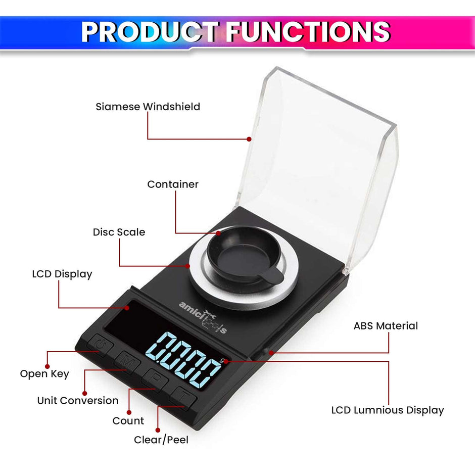 amiciTools High Precision LCD Digital Scale Powder Gold Jewelry Medicinal Herbs Weighing Electronic Pocket Scales with 2xAAA Battery