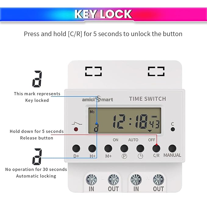 220V 60A Digital Programmable Timer Switch – 28 ON/OFF Settings, LCD Display, Battery Backup