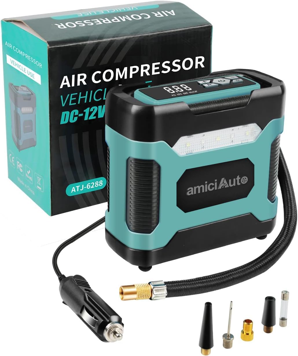 Automatic Car Tyre Inflator, 120W Air Pump for Car Tyres with 4 Nozzle Attachment amiciKart c0tmiz-hs.myshopify.com