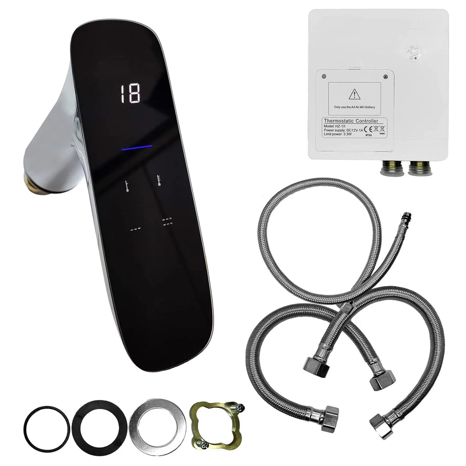 Touchless Thermostatic Water Mixer Tap Digital Display Adjustable Temperature & Flow Hot & Cold Automatic Mixing