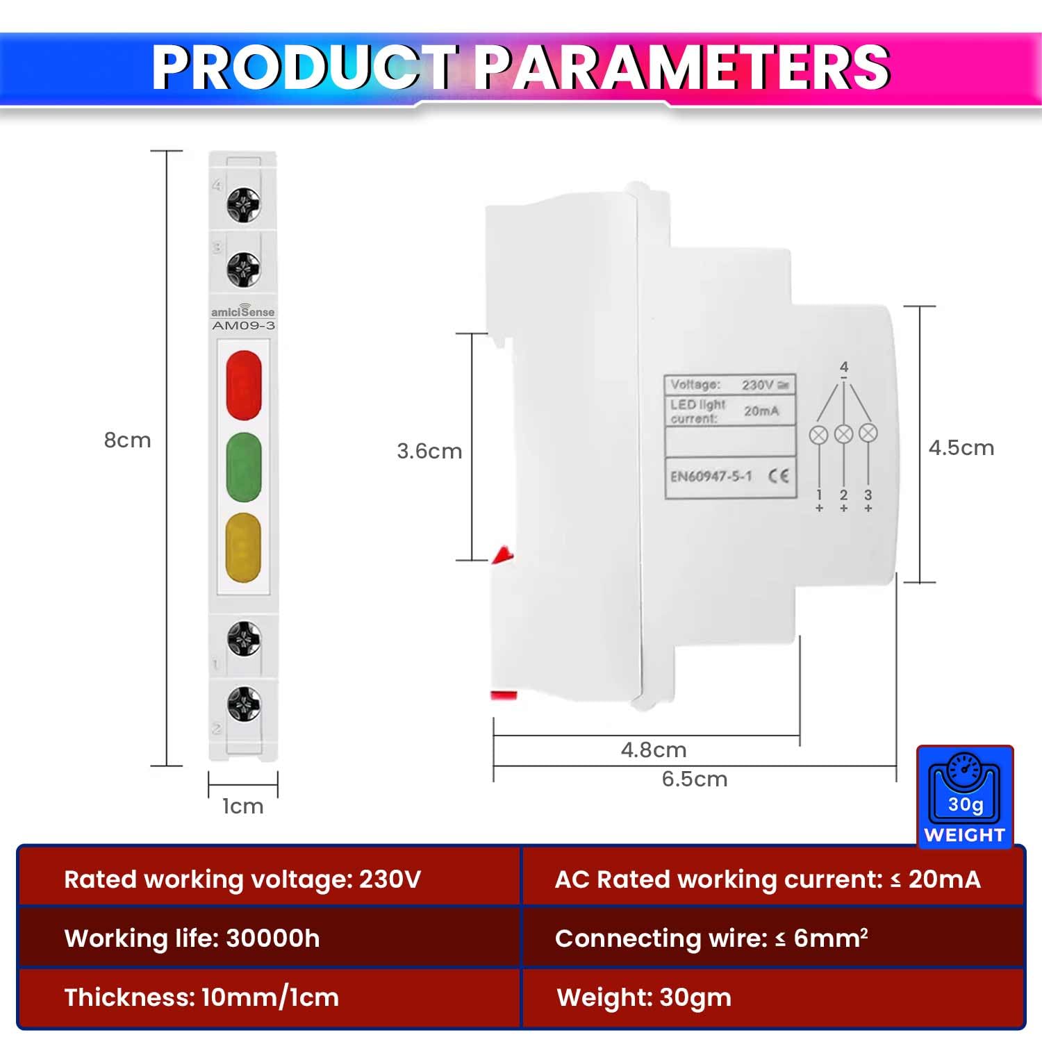 Ultra-Compact Phase Indicator – 230VAC, 1cm Wide with Color LED Indicator for Accurate Monitoring amiciKart