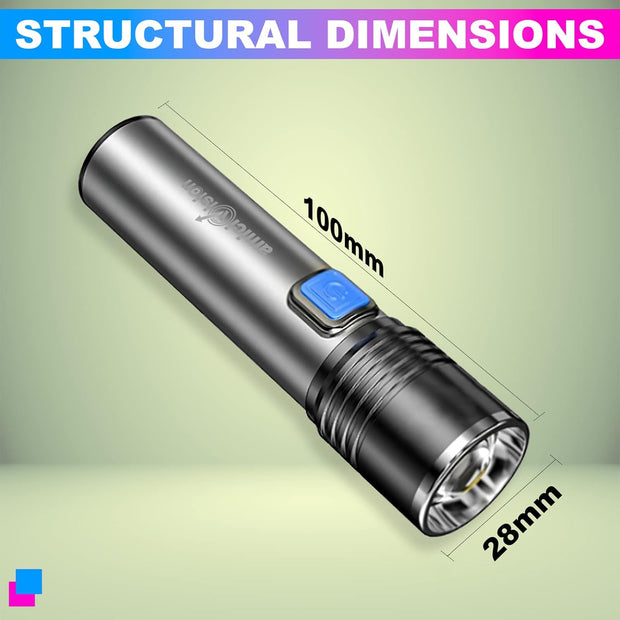 amiciVision Rechargeable UV Flashlight,395~400nm 4-Mode Zommable Black-Light, Check Official Document Authenticity,Gemstone Observation,Germ Detection