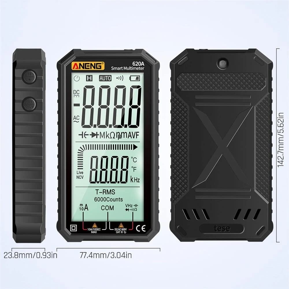 AC/DC Digital Multimeter 6000 TRMS, NCV, Voltage/Current, Resistance, Frequency, 2xAAA amiciKart
