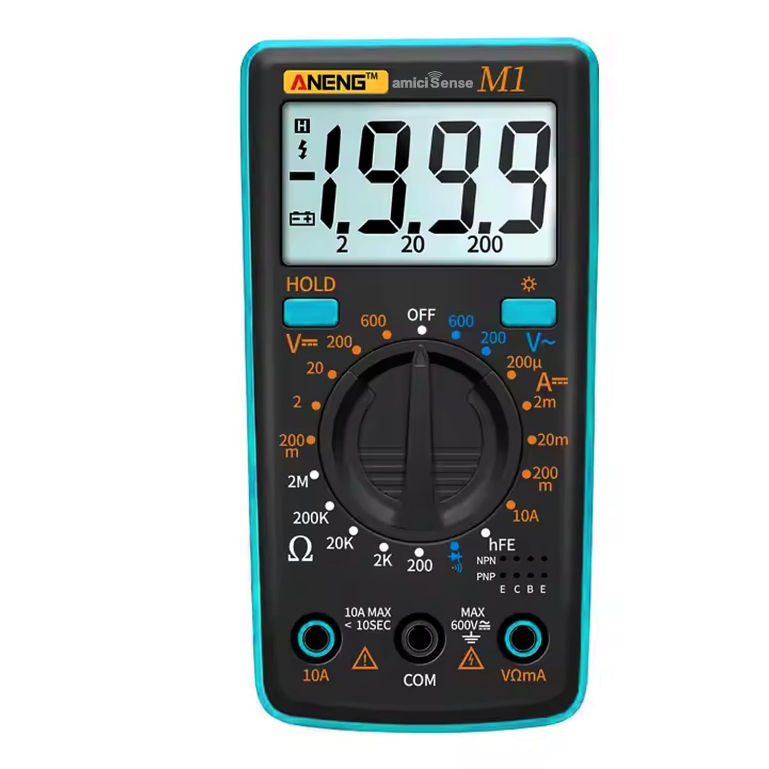 6292997 M1 Digital Multimeter – 600V AC/DC, Current, Resistance, Diode, hFE Test, Data Hold, Backlit amiciKart 6292997 c0tmiz-hs.myshopify.com