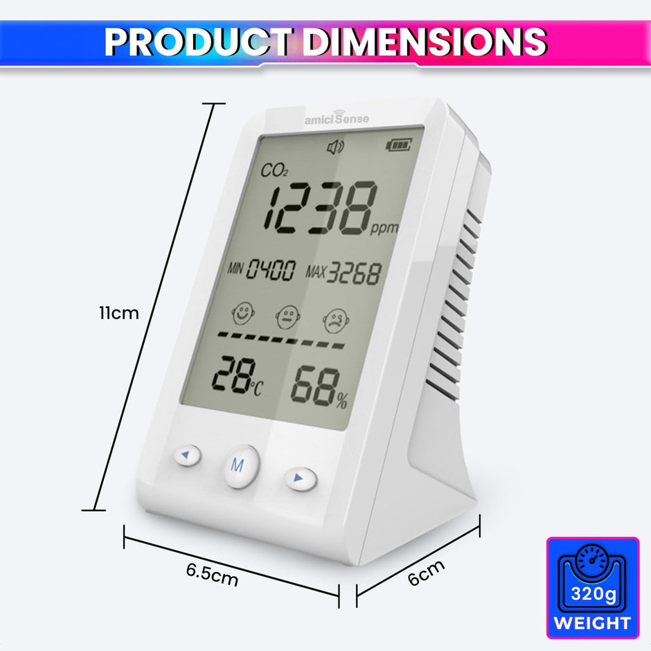 CO₂ Meter – Air Quality Monitor with Temperature & Humidity Display with Wi-Fi App Control amiciKart