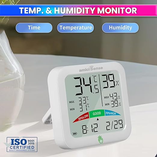 Digital Hygrometer Thermometer with LCD Display – Temperature & Humidity Monitor with Clock
