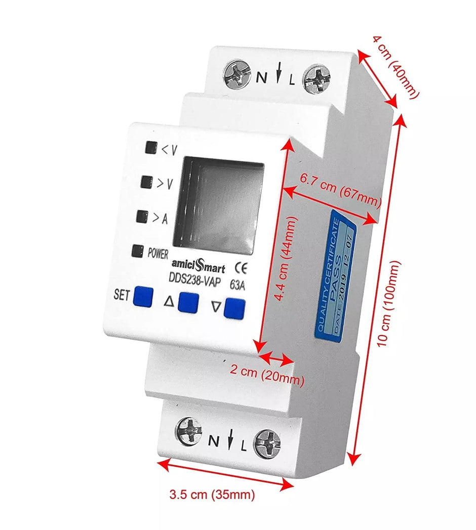 Advance Over Under Voltage Protection With Over Current/Load Protection, Digital Energy Meter 63A, 230V DIN Rail Mounted