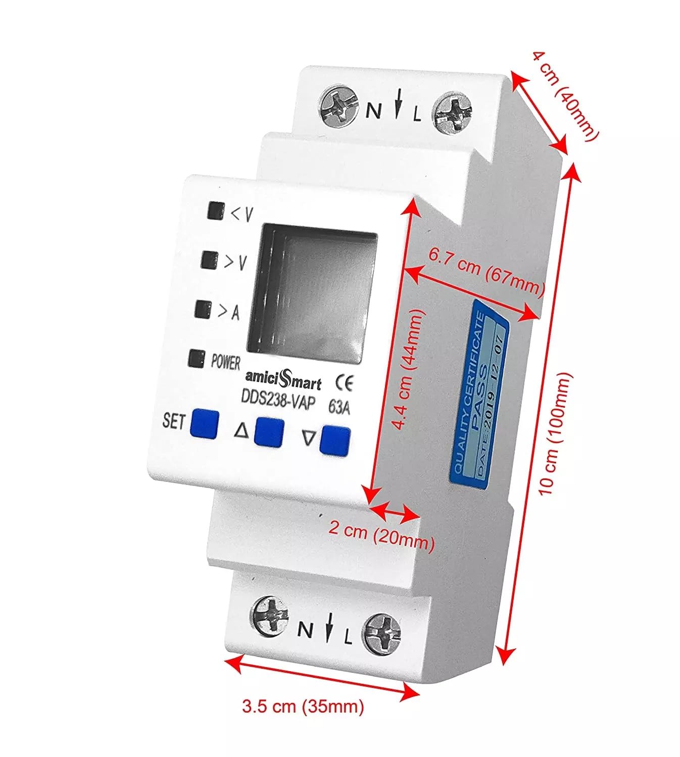 Advance Over Under Voltage Protection With Over Current/Load Protection, Digital Energy Meter 63A, 230V DIN Rail Mounted