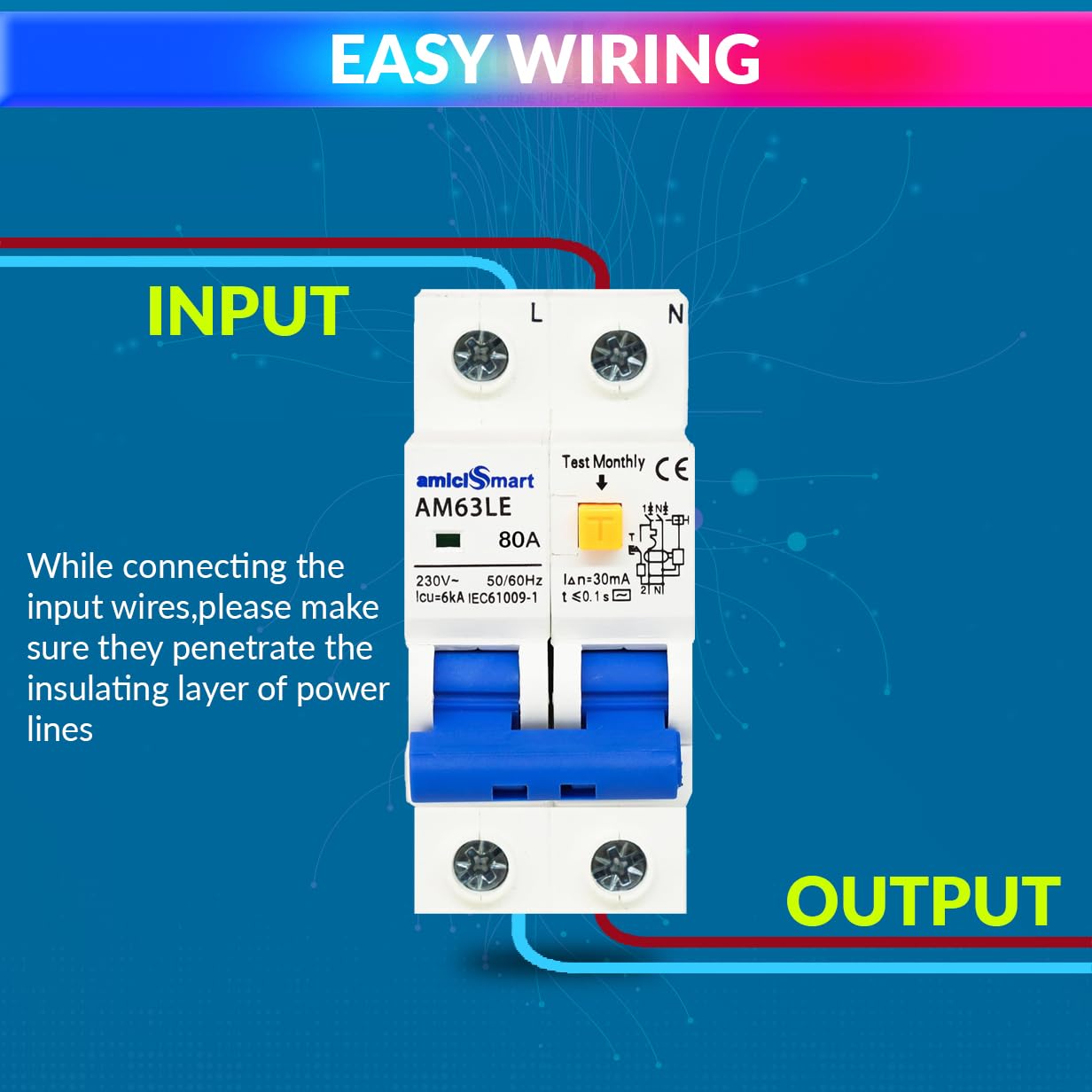 80A Circuit Breaker (RCBO) with Over-Current & Leakage Protection with 220V AC