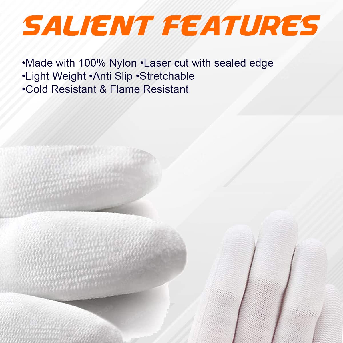 Lint Free Nylon Gloves, Clean Room gloves, Free Size, White Color (3 Pair Gloves)