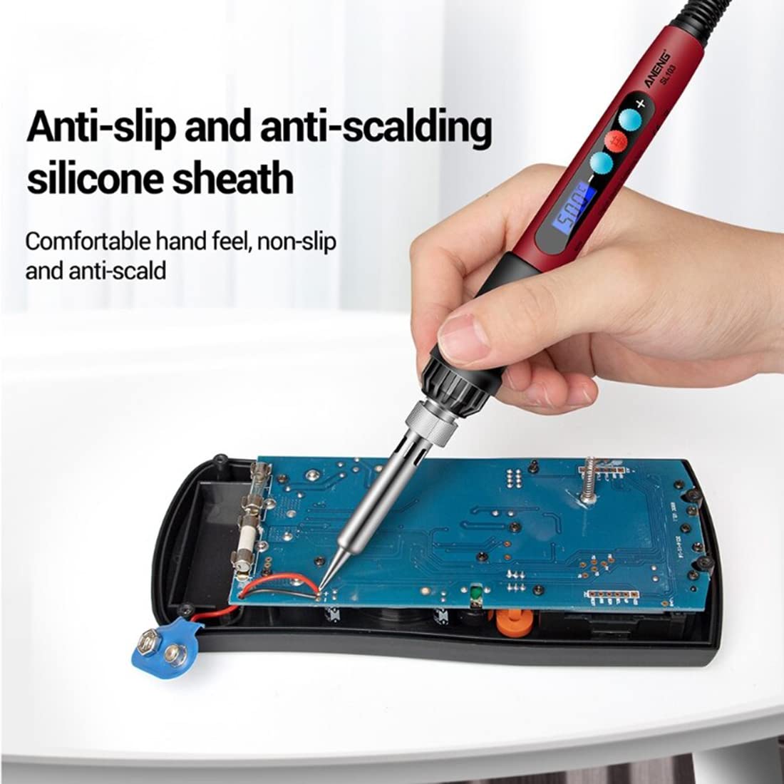 60W Digital Soldering Iron–LCD Display, 180–500°C Adjustable Temperature,6 Bits, Calibration Function
