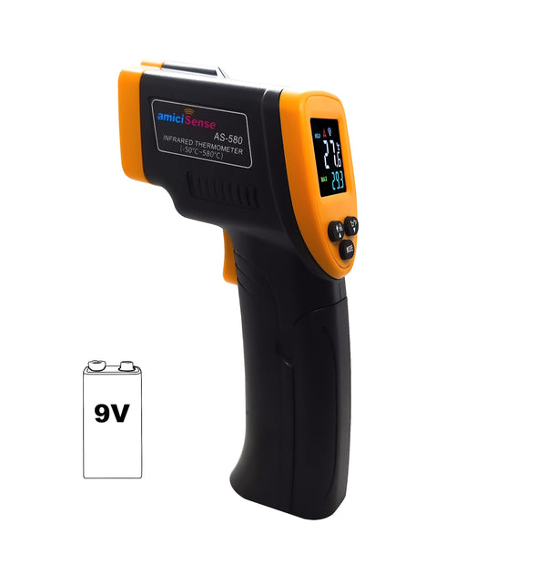 Plastic IR Industrial Thermometer -50~580°C, High Precision with Adjustable Emissivity & LCD