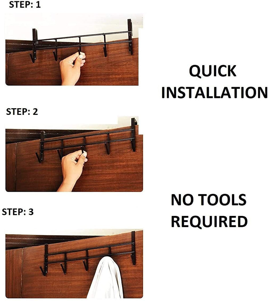 Over Door Hook Hanger- 5 Hooks, No Drill Steel Rack for 4 cm Thick Door amiciKart