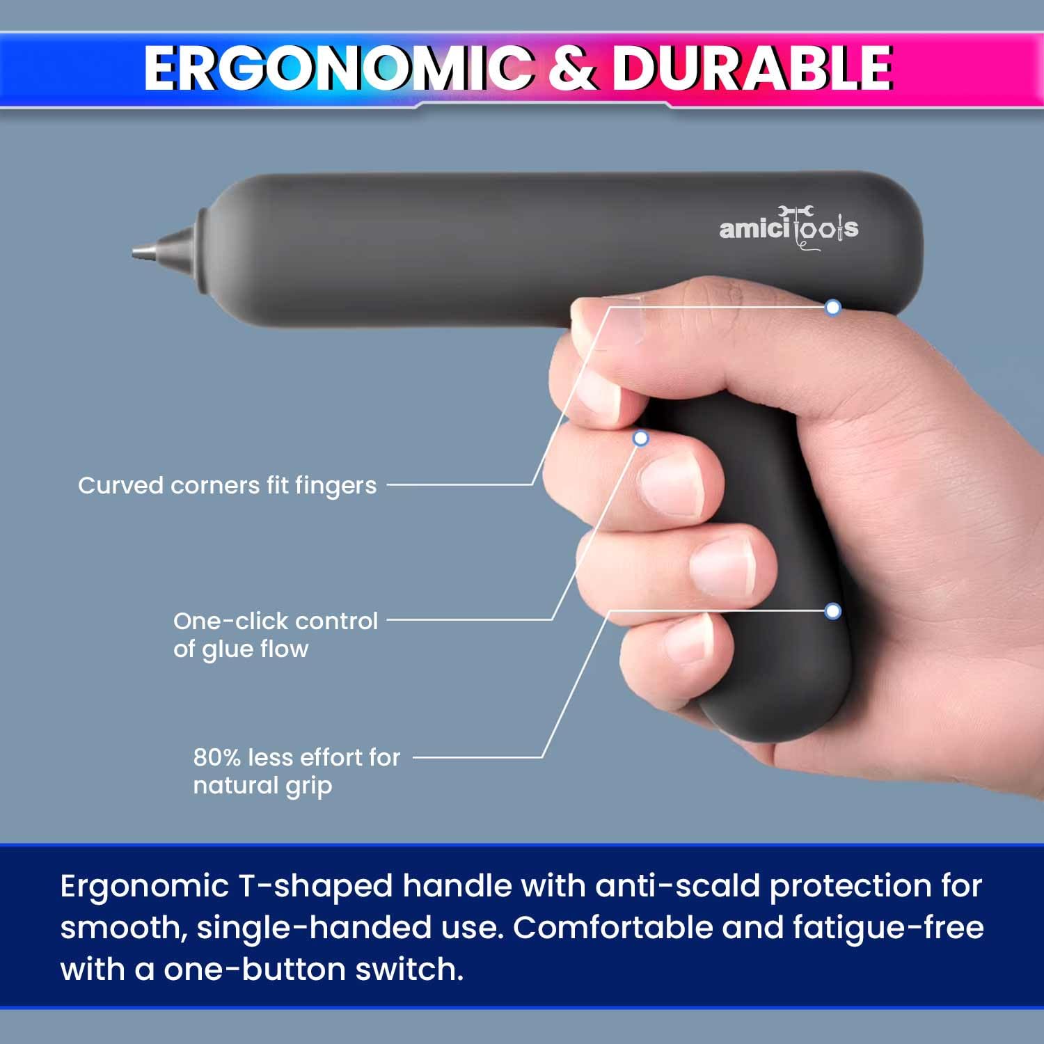 Portable Hot Glue Gun–15W,USB-C Rechargeable with Anti-Leak Technology for Crafting amiciKart