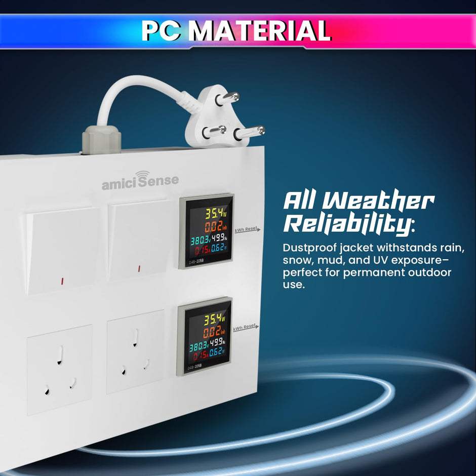 Energy Meter Socket Board Heavy-Duty 6-in-1 Power Meter 16A Sockets & Switches Real-Time Voltage Monitoring With Durable 4-Inch Wire amiciKart