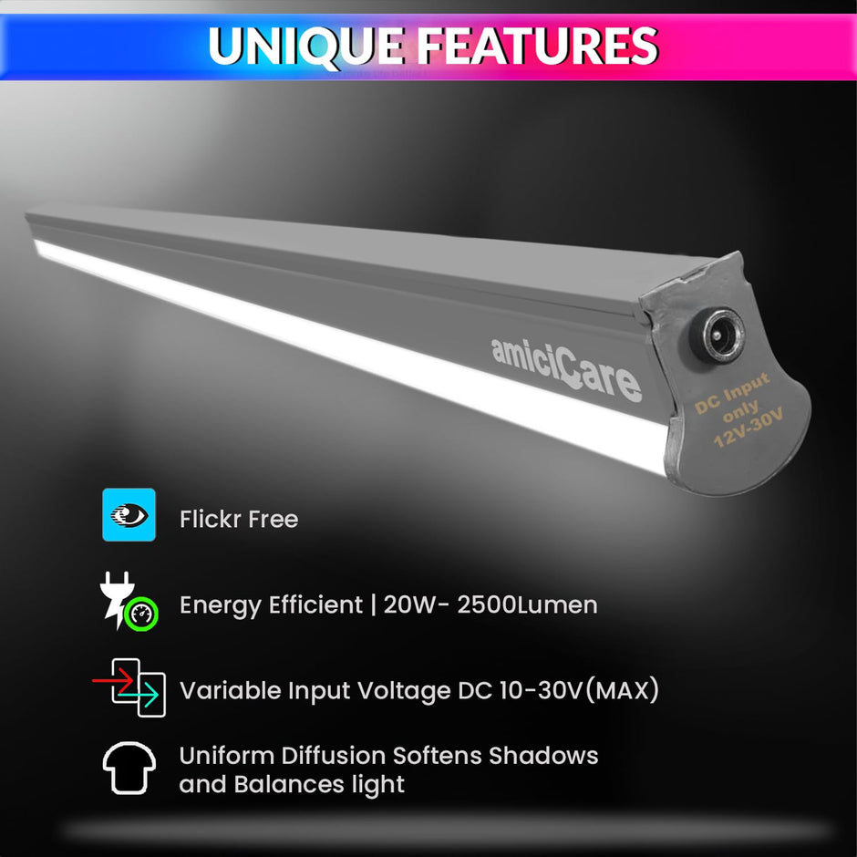 amiciCare 20W Tubelight for Off-Grid Solar System, Flicker-Free | Energy-Efficient | Voltage Range DC LED Batten 10~30VDC Power Supply (Pack of 2)