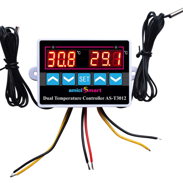 AC 220V Dual Probe Digital Thermostat Temperature Controller with LED Display