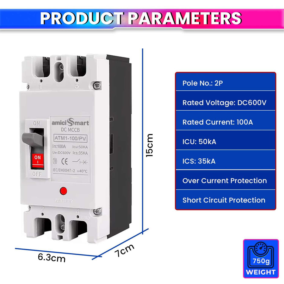600V DC Circuit Breaker for Solar & Renewable Systems (100A)