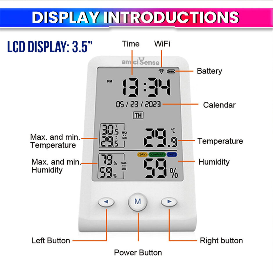 Digital Thermometer Hygrometer – Smart Temp & Humidity Monitor with Time & Date Display, Rechargeable Battery amiciKart c0tmiz-hs.myshopify.com
