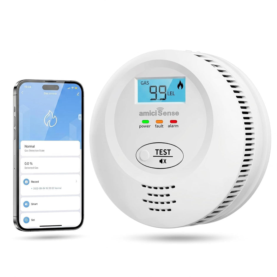 WiFi Smart Gas Leak Detector with App Alerts, 100dB Alarm & LCD Display