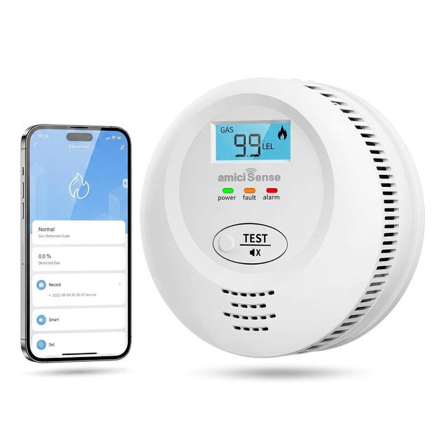 WiFi Smart Gas Leak Detector with App Alerts, 100dB Alarm & LCD Display