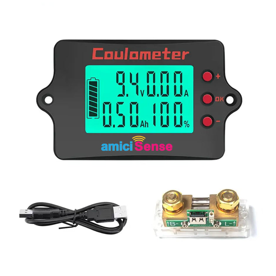 Coulomb Counter 8–120V Bi-Directional Battery Capacity Meter with Voltage, Current & Ah Display for Lithium & Lead-Acid Batteries amiciKart