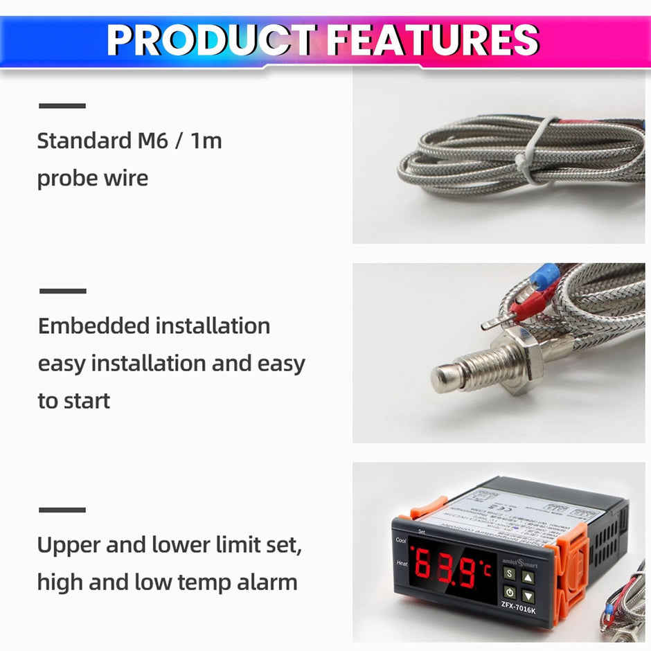 Digital Temperature Controller Thermostat Switch with K-Type Sensor