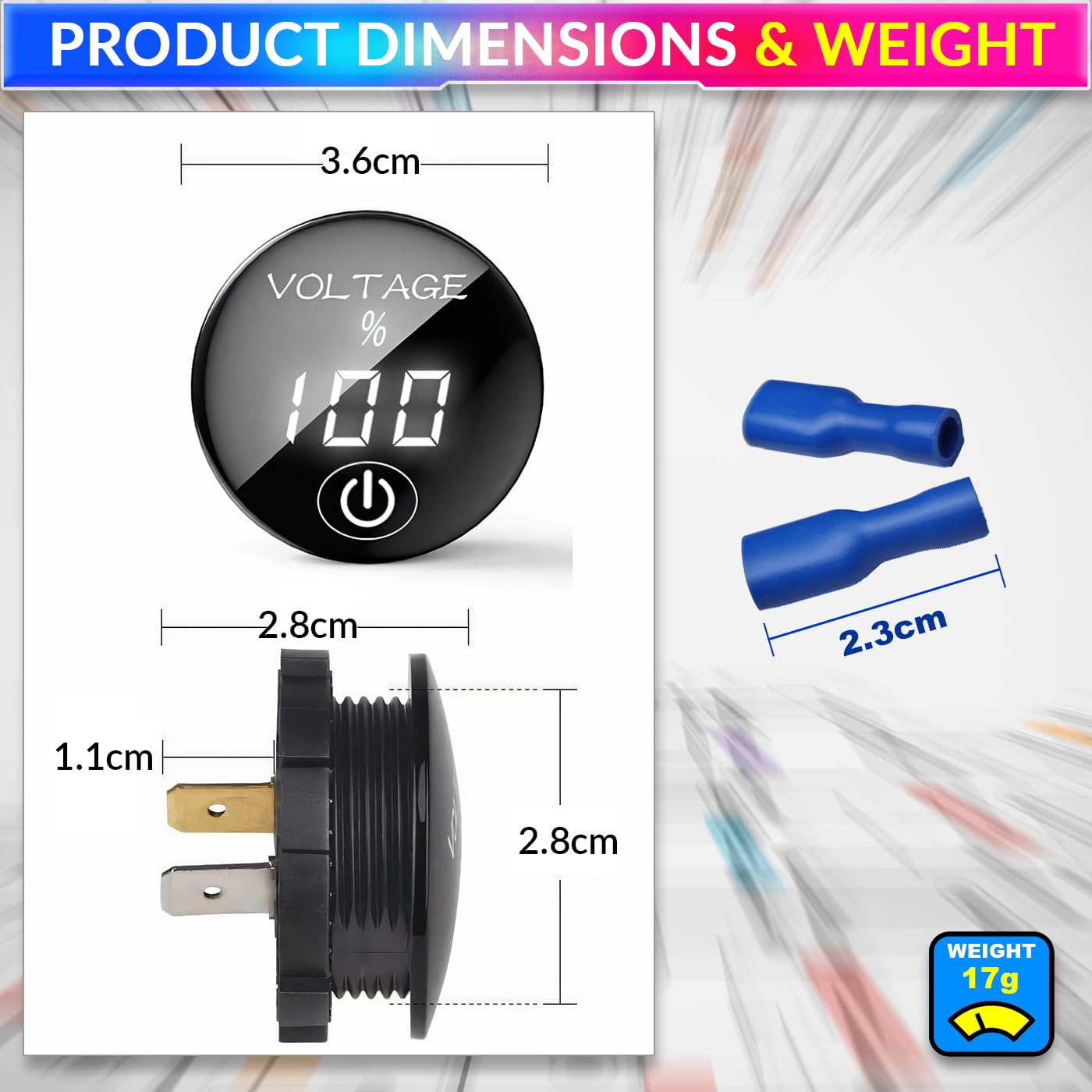 amiciSmart DC 5V-48V Battery Capacity Indicator Digital Voltmeter for Car Motorcycle with ON/OFF Touch Switch for Lead Acid Battery